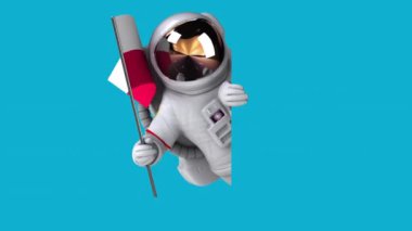 Polonya bayrağı taşıyan komik çizgi film karakteri astronot - 3D animasyon 