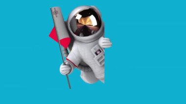 Malta bayraklı komik çizgi film karakteri astronot - 3D animasyon 