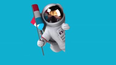 Lüksemburg bayrağı taşıyan komik çizgi film karakteri astronot - 3D animasyon 