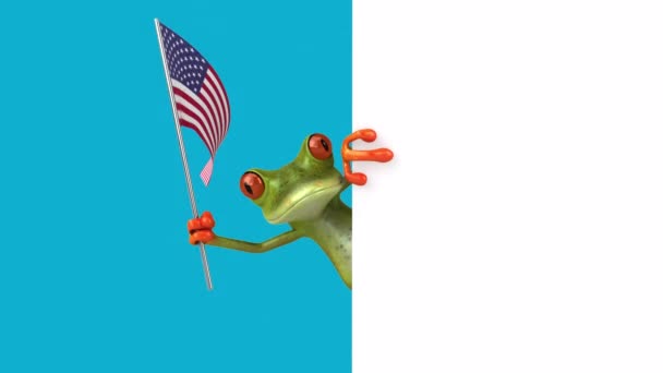 Funny Cartoon Character Frog Flag Usa Animation — Stock Video