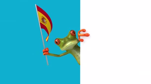 Zabawna Postać Kreskówki Żaba Flagą Hiszpanii Animacja — Wideo stockowe