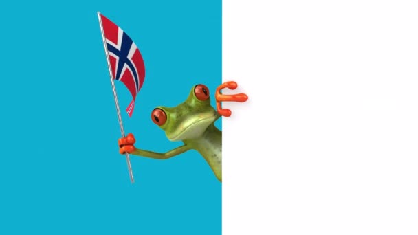 Funny Cartoon Character Frog Flag Norway Animation — Stock Video