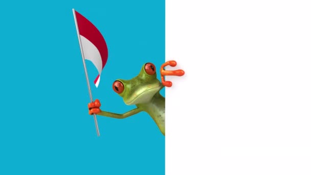 Смешная Мультяшная Лягушка Флагом Монако Анимация — стоковое видео
