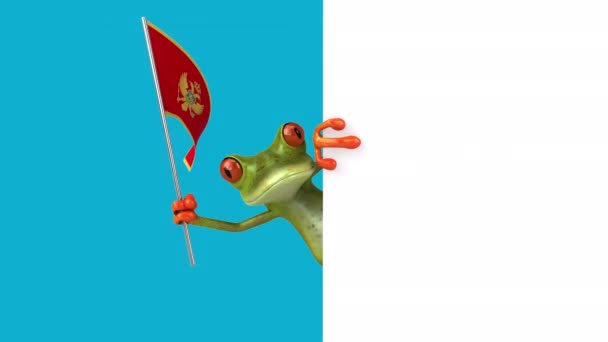 Funny Cartoon Character Frog Flag Montenegro Animation — Stock Video