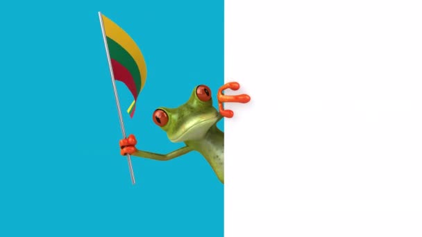 有趣的卡通人物青蛙 带有立陶宛国旗 3D动画 — 图库视频影像