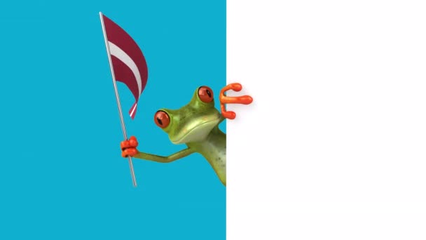 Funny Cartoon Character Frog Flag Latvia Animation — Stock Video