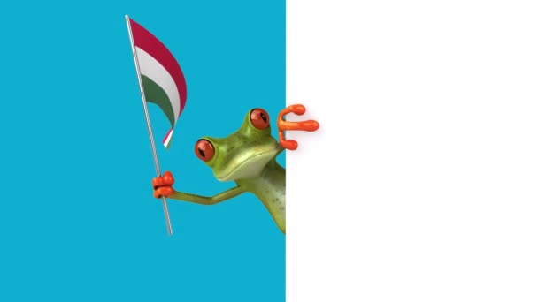 Funny Cartoon Character Frog Flag Hungary Animation — Stock Video