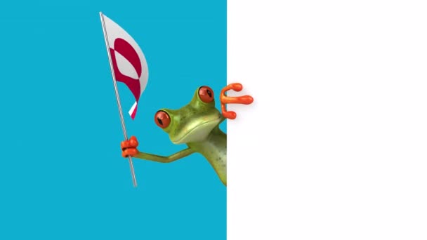 Lustige Zeichentrickfigur Frosch Mit Grönländischer Flagge Animation — Stockvideo