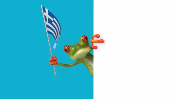 Funny Cartoon Character Frog Flag Greece Animation — Stock Video