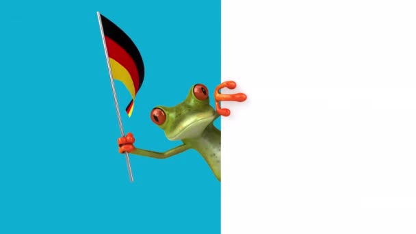 Zabawna Postać Kreskówki Żaba Flagą Niemiec Animacja — Wideo stockowe