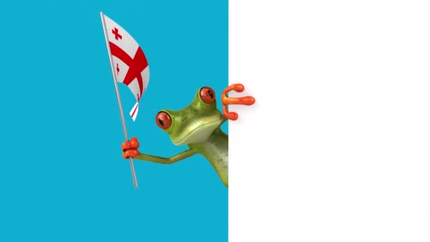 Funny Cartoon Character Frog Flag Georgia Animation — Stock Video