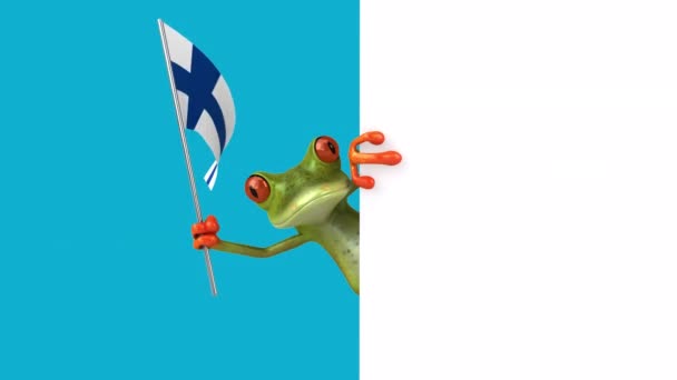 Funny Cartoon Character Frog Flag Finland Animation — Stock Video