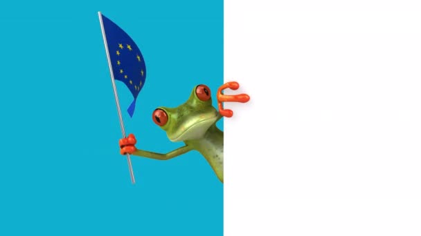 Funny Cartoon Character Frog Flag Europe Animation — Stock Video