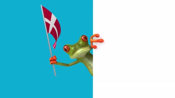 Funny Cartoon Character Frog Flag Denmark Animation — Stock Video