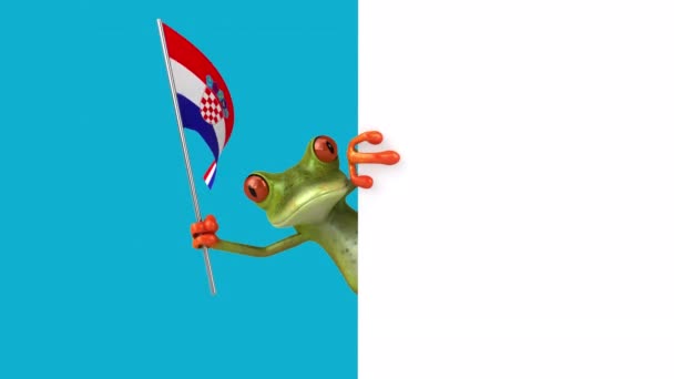 Funny Cartoon Character Frog Flag Croatia Animation — Stock Video