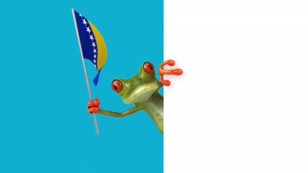Funny Cartoon Character Frog Flag Bosnia Animation — Stock Video