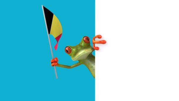 Funny Cartoon Character Frog Flag Belgium Animation — Stock Video