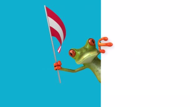 Zabawna Postać Kreskówki Żaba Flagą Austrii Animacja — Wideo stockowe