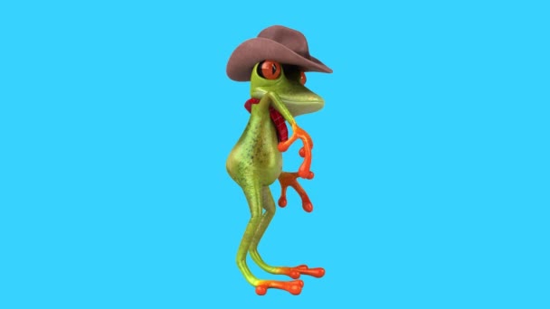 Αστείο Χαρακτήρα Κινουμένων Σχεδίων Καουμπόι Βάτραχος Animation — Αρχείο Βίντεο