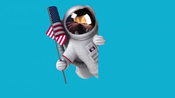 Lustige Cartoon Figur Astronaut Mit Flagge Animation — Stockvideo