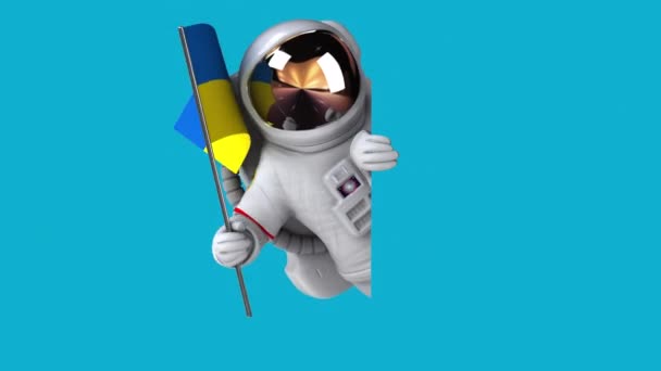 Grappige Stripfiguur Astronaut Met Vlag Van Ukraine Animatie — Stockvideo