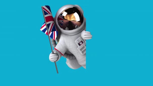 Lustige Cartoon Figur Astronaut Mit Flagge Von Großbritannien Animation — Stockvideo