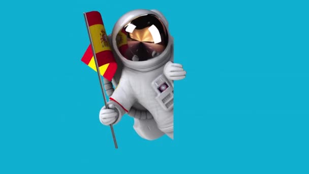 Lustige Cartoon Figur Astronaut Mit Spanischer Flagge Animation — Stockvideo