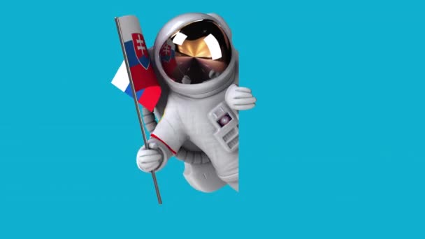 Slovakya Bayrağı Taşıyan Komik Karikatür Karakteri Astronotu Animasyon — Stok video