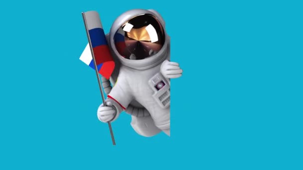 Lustige Cartoon Figur Astronaut Mit Flagge Von Russland Animation — Stockvideo