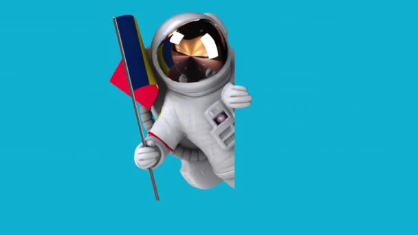 Lustige Cartoon Figur Astronaut Mit Rumänischer Flagge Animation — Stockvideo