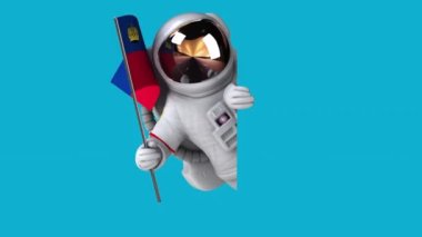 Lihtenştayn bayrağı taşıyan komik çizgi film karakteri astronot - 3D animasyon 