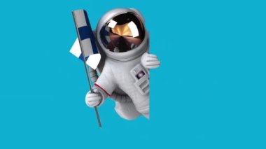 Finlandiya bayrağı taşıyan komik çizgi film karakteri astronot - 3D animasyon 