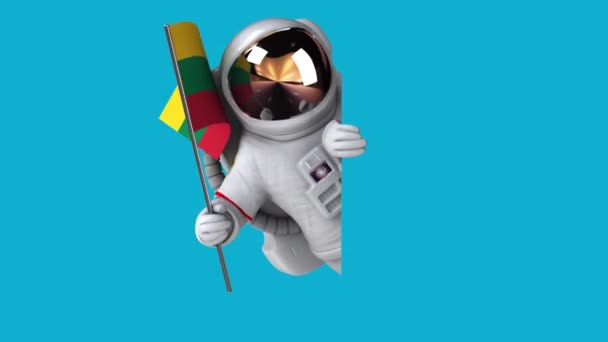 Lustige Cartoon Figur Astronaut Mit Litauischer Flagge Animation — Stockvideo