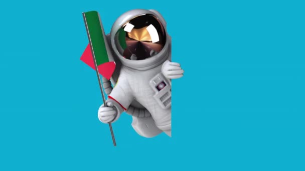 Zabawna Postać Kreskówki Astronauta Flagą Włoch Animacja — Wideo stockowe