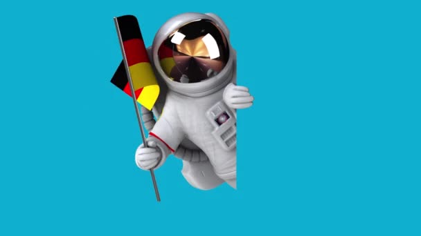 Lustige Zeichentrickfigur Astronaut Mit Deutschland Fahne Animation — Stockvideo