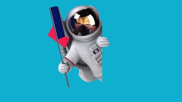 Vicces Rajzfilm Karakter Űrhajós Zászló Franciaország Animáció — Stock videók
