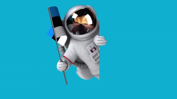 Zabawna Postać Kreskówki Astronauta Flagą Animacja — Wideo stockowe