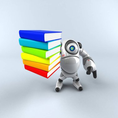 Kitaplı büyük robot - 3D Görüntü  