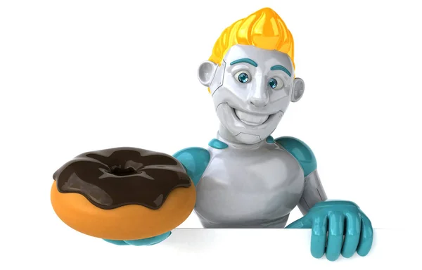 带有Donut的大型机器人 3D示例 — 图库照片