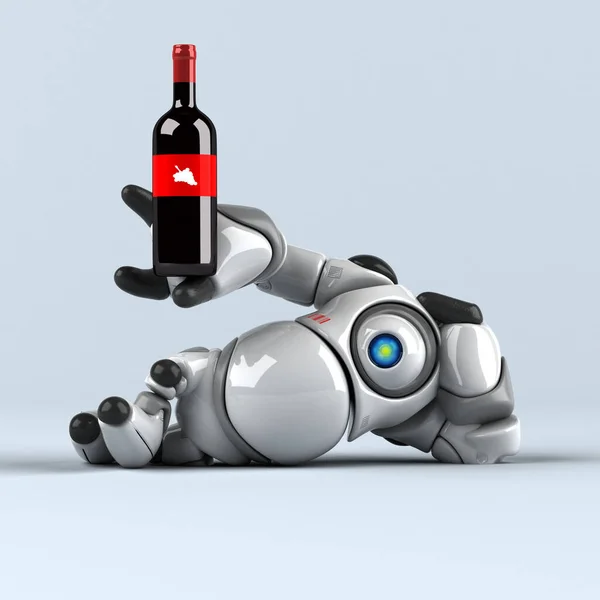 ワインとの大きなロボット 3Dイラスト — ストック写真