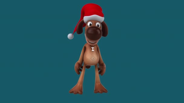 Zole Edilmiş Arka Planda Noel Baba Şapkalı Köpek Karakteri — Stok video