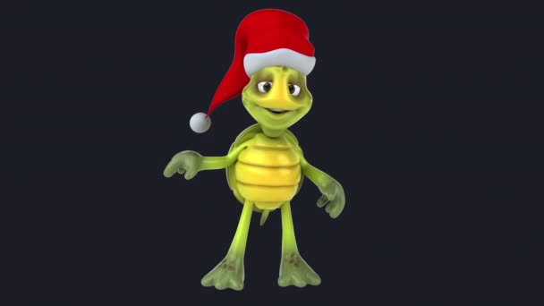 Lustige Schildkrötenzeichentrickfigur Mit Weihnachtsmütze — Stockvideo