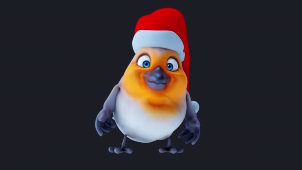 Schöne Vogel Cartoon Figur Mit Weihnachtsmann Hut — Stockvideo