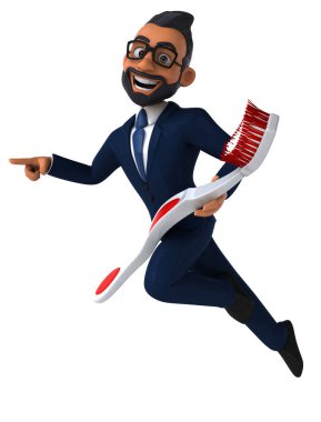 Diş fırçalı Hintli bir iş adamının 3 boyutlu eğlenceli çizimi