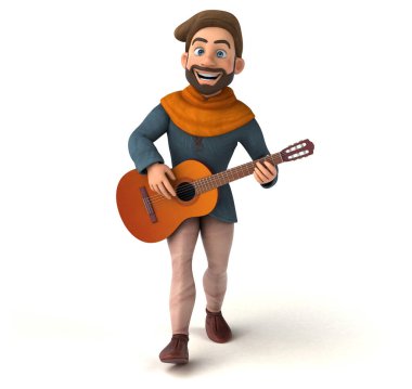 Eğlenceli 3D karikatür gitarlı ortaçağ adamı 