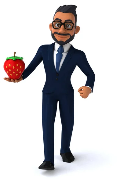Fun Cartoon Illustration Indian Businessman Strawberry — Foto Stock