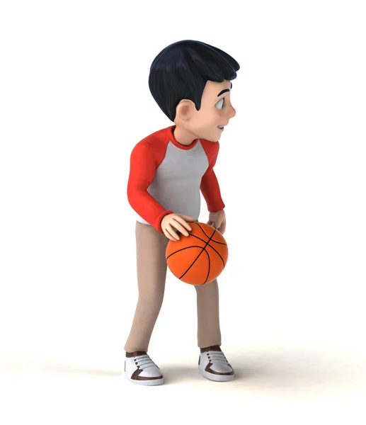 Rolig Tecknad Karaktär Pojke Spelar Basket — Stockfoto
