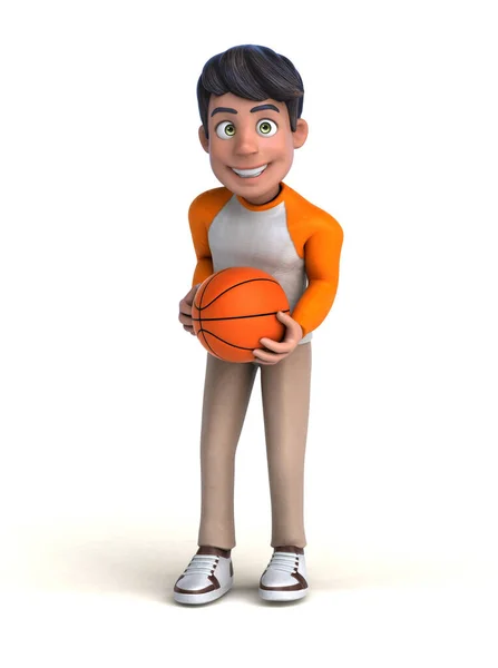 打篮球的3D卡通人物男孩 — 图库照片