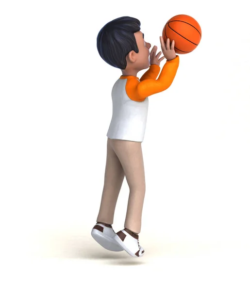Rolig Tecknad Karaktär Pojke Spelar Basket — Stockfoto