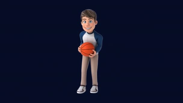 Fun Cartoon Character Boy Playing Basketball — Stock Video